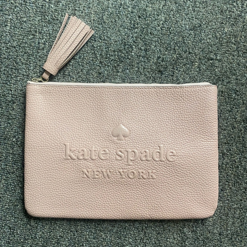 kate spade blush pink embossed leather tassel pouch